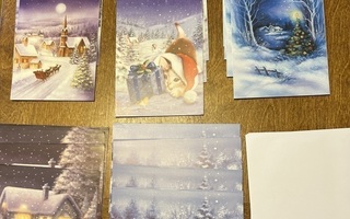 Joulupostikortteja, kaksiosaisia kirjekuorilla, 20 kpl