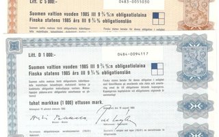 Suomen valtio 19.8.1985 obligaatiolaina III litt B, C, D