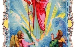 ENKELI / Kristus ja voitonlippu, enkelit polvillaan. 1900-l.