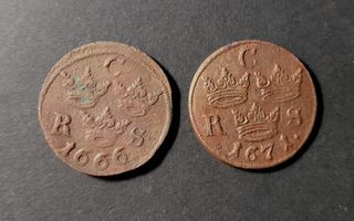 1/6 öre. 1666 ja 1671. Sweden.