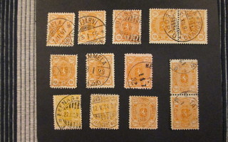 Postimerkkejä vaakunamerkit 1885-1889 13 kpl.