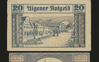 Itävalta Notgeld 10, 20, 50 Heller, Aigen 1920