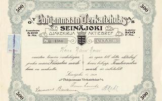 1919 Pohjanmaan Verkatehdas Oy,  Seinäjoki osakekirja