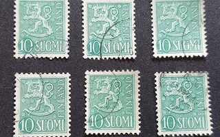 10 x Leijonamalli 1954 10 markkaa vihreä