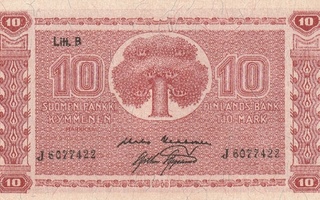 Suomi  10 markkaa 1945 Litt. B M 0337828  kl 9