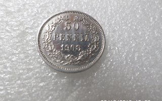 50  penniä  hopeaa 1908    kulkematon.