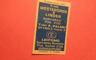 TT-etiketti T:mi Westergren & Linden / T:mi K. Palmu (Uki)
