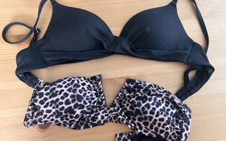 Kaksi bikini yläosaa, musta & leopardi, S-kokoa