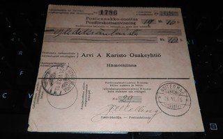 Noitermaa - Hämeenlinna Postiennakkokortti 1928 PK180