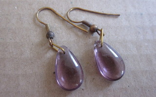 Tsekkiläiset vintage korvakorut violetti lasi pisara