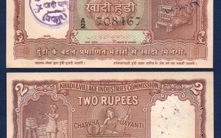 Intia Khadi & Village Hundi 2 Rupees 1957-59 UNC- ALE!