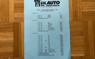 Hinnasto Opel 1991: Corsa, Kadett, Vectra, Omega, Calibra