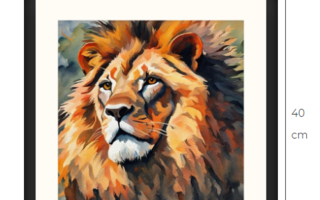 Uusi Leijona taulu 40 cm x 40 cm kehyksineen