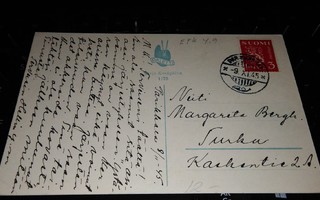 Parikkala - Tku M-30 3mk punainen postikortilla 1945 PK700/2