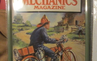 Peltikyltti Popular Mechanics. Moottoripyörä palovarustein