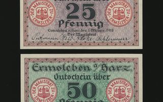 Saksa Notgeld 25, 50 Pfennig, Ermsleben 1.10.1918