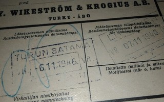 VR Turun Satama Asemaleima Rahtikirja 1946 PK140/8