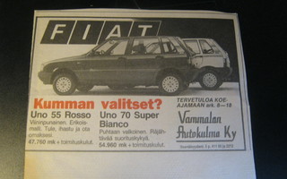 mainos Fiat Uno 55 Rosso, Uno 70 Super Bianco