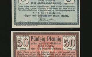 Saksa Notgeld 5, 50 Pfennig, Aurich 1.9.1918