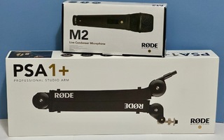 Røde M2-kondensaattorimikrofoni ja Røde PSA1+ teline + extra