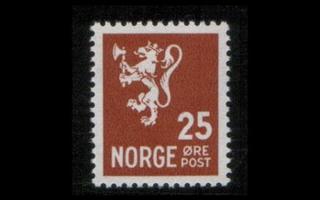 Norja 185 ** Leijonatyyppi III vesil. 25 öre (1937)