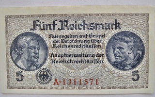Natsi Saksa 5 Reichsmark HYVÄ Sileä?