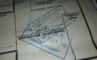 VR Lappeenranta Simola Asemaleima Rahtikirja 2k 1951 PK140/8