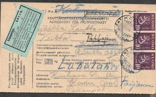Kenttäposti - pakettikortti 1947 ? lunastus