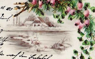 UPEA HILEINEN!! / Kaunis talvimaisema, kellokukkia. 1900-l.