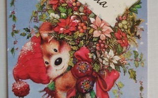 Lisi - koira kukkakimpun kanssa kortti