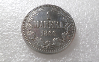 1 mk 1866  hopeaa   kulkenut  , tasaisesti  hieman kulunut