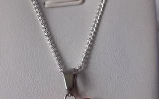 Ruskea Sydänkivi Akaatti kaulakoru ja 925 hopeaketju 51 cm