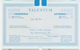 1990 Talentum Oy spec, Helsinki pörssi osakekirja