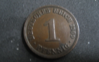 Saksa    1 Pfennig   1909 A  KM # 10  Pronssi