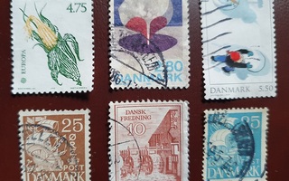 Tanskalaisia postimerkkejä 6 kpl vanhempaa ja uudempaa