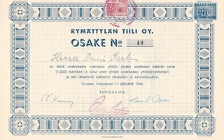 1943 Rymättylän Tiili Oy, Turku osakekirja