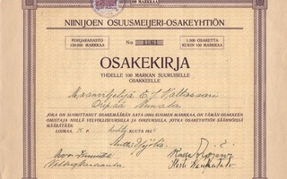 1934 Niinijoen Osuusmeijeri Oy, Loimaa osakekirja