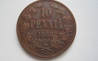 10 PENNIÄ 1866 HYVÄ KUNTO.  99