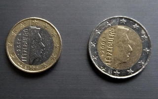 Luxemburg, 1 ja 2 €:n kolikot 2006 ja 2008, kiertäneet