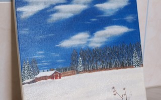 Talvinen maalaismaisema -maalaus