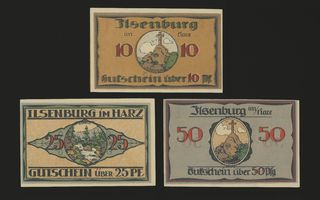 Saksa Notgeld 10, 25, 50 Pfg, Ilsenburg 1920