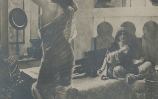 Nainen harsossa - vanha venäläinen taidekortti