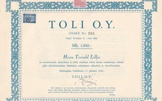 1942 Toli Oy, Helsinki osakekirja Torvald Lillja