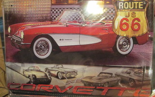 Peltikyltti Chevrolet Corvette. Route US 66