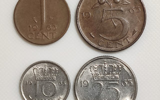 Alankomaat 1, 5, 10, 25 Cent 1963