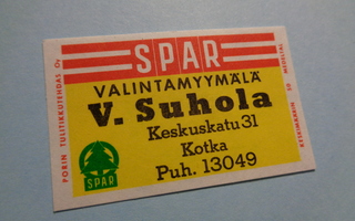 TT-etiketti Spar V. Suhola. Kotka