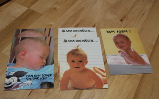 5 kpl ruotsinkielisiä vauva-aiheisia huumorikortteja