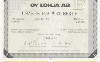 OKK 1989 Lohja Oy spec, Virkkala pörssi osakekirja