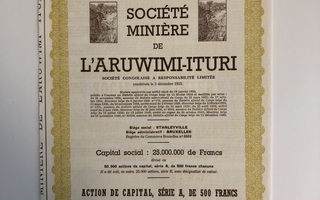 Societe Miniere de L'aruwimi-Iactionturi osakekirja