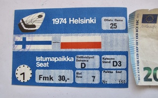 Pääsylippu Jääkiekko MM-kisat 1974 Helsinki Suomi - Puola